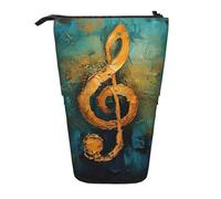 Lixlzh Trousse à crayons télescopique en polyester avec impression de symboles musicaux, boîte de rangement de bureau, noir, taille unique, art déco, Noir , Taille unique, Art Déco