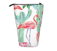Lixlzh Trousse à crayons télescopique en polyester avec imprimé cactus flamant rose et fleurs, Noir/blanc, One Size, Art déco.