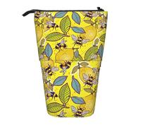 Lixlzh Trousse à crayons télescopique en polyester avec imprimé jaune citron et abeille, boîte de rangement de bureau, noir, taille unique, art déco, Noir , Taille unique, Art Déco