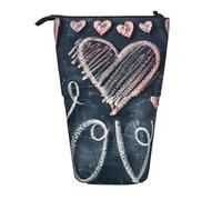 Lixlzh Trousse à crayons télescopique en polyester avec inscription « I Love You » avec inscription « I Love You » et cœurs, Noir/blanc, One Size, Art déco.