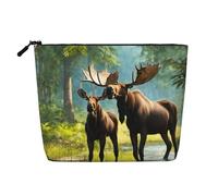 LIXLZH Trousse de maquillage portable de voyage avec imprimé cerf, ours élan - Pochette de maquillage à une seule couche avec fermeture éclair, noir, taille unique, Noir/blanc, One Size