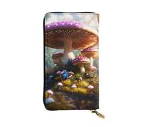 LIXLZH Wild Mushroom - Portefeuille en cuir imprimé champignon pour femmes et hommes, porte-monnaie en cuir, porte-cartes de crédit, portefeuille à fermeture éclair, noir, taille unique, Noir , Taille
