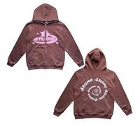 LIXQQS 4 Tune Sweat À Capuche Zippé pour Homme Rétro Étoile Lettre Imprimé Veste Sweat Streetwear Sweat Veste Sweat À Capuche À Manches Longues Doublure Polaire(Brown,S)