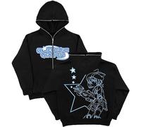 LIXQQS 4TUNE Veste À Capuche Full Face Zipper Hoodie Retro Star Letter Print Jacket Y2K Sweat À Capuche Surdimensionné Vintage Monogram Print Harajuku Sweat À Capuche Surdimensionné(Black-02,S)