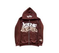 LIXQQS Hoodie Graffiti Tendance Y2K Hommes, Veste Zippée Oversize pour Un Look Urbain Streetwear, Sweat à Capuche Rétro Américain, Streetwear Hip Hop(Brown,S)