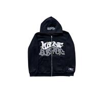 LIXQQS Hoodie Graffiti Tendance Y2K Hommes, Veste Zippée Oversize pour Un Look Urbain Streetwear, Sweat à Capuche Rétro Américain, Streetwear Hip Hop(Black,S)