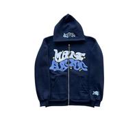 LIXQQS Hoodie Graffiti Tendance Y2K Hommes, Veste Zippée Oversize pour Un Look Urbain Streetwear, Sweat à Capuche Rétro Américain, Streetwear Hip Hop(Navy Blue,M)