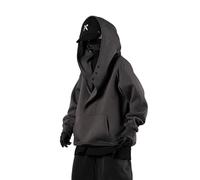 LIXQQS Hoodie Ninja Homme Grande Taille Style Japonais Harajuku Y2K Hip-Hop Sweatshirt Manches Longues Pull Capuche Col Châle Streetwear Unisexe Sweat à Capuche Coupe Ample Techwear(Gray-1,3XL)