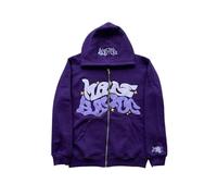 LIXQQS Hoodie Streetwear Revival Années 2000 Hommes, Coupe Oversize Décontractée avec Imprimé Alphabet Graffiti, Sweat à Capuche Tricoté, Veste à Capuche Y2K(Purple,S)