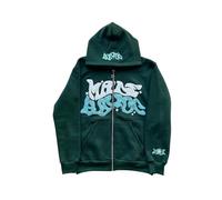 LIXQQS Hoodie Streetwear Revival Années 2000 Hommes, Coupe Oversize Décontractée avec Imprimé Alphabet Graffiti, Sweat à Capuche Tricoté, Veste à Capuche Y2K(Green,M)