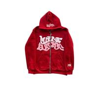 LIXQQS Hoodie Streetwear Revival Années 2000 Hommes, Coupe Oversize Décontractée avec Imprimé Alphabet Graffiti, Sweat à Capuche Tricoté, Veste à Capuche Y2K(Red,S)