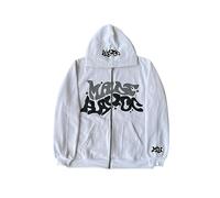 LIXQQS Hoodie Zippé pour Homme avec Imprimé Graffiti de Lettres Veste de Rue Hip-Hop Tendance SWEA à Capuche Polyvalent pour Adolescents et Adultes Streetwear Y2K Décontracté(White,S)