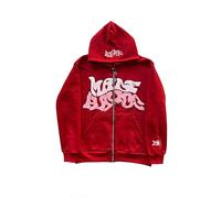 LIXQQS Hoodie Zippé pour Homme avec Imprimé Graffiti de Lettres Veste de Rue Hip-Hop Tendance SWEA à Capuche Polyvalent pour Adolescents et Adultes Streetwear Y2K Décontracté(Red,L)