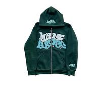 LIXQQS Hoodie Zippé pour Homme avec Imprimé Graffiti de Lettres Veste de Rue Hip-Hop Tendance SWEA à Capuche Polyvalent pour Adolescents et Adultes Streetwear Y2K Décontracté(Green,L)
