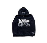 LIXQQS Hoodie Zippé pour Homme avec Imprimé Graffiti de Lettres Veste de Rue Hip-Hop Tendance SWEA à Capuche Polyvalent pour Adolescents et Adultes Streetwear Y2K Décontracté(Black,XL)