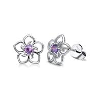 LIXSAZSE 1 paire cuivre argent fleur forme oreille goujon remplacement couleur unie électrolytique inaltérable exquise dames boucle d'oreille, Violet