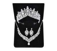 LIXSAZSE 3 pièces/ensemble fille cristal ensemble de bijoux de mariée étincelant délicat collier boucle d'oreille mariée chapeaux accessoire décoratif