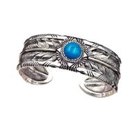 LIXSAZSE Bracelet de bras avec rétro Turquoise classique en alliage de cuivre Durable indien large plume argent Bracelet ethnique