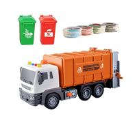 LIXSAZSE Camion Poubelle éducatif et Amusant avec mécanisme à Friction. Simulation réaliste de Camion Poubelle incluant des Cartes de tri pour Enfants. Jouet éducatif avec lumières et Sons, Orange