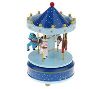 LIXSAZSE Carrousel en bois. Mécanisme à remonter et rotation musicale. Décoration écologique en bois de haute qualité pour enfants. ♫ Pas besoin de piles, Bleu avec point, 105x170mm
