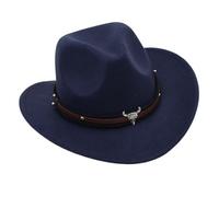 LIXSAZSE Charmant chapeau de cowboy robuste à large bord, confort et style pour toutes les aventures estivales. Le chapeau de cowboy présente un style occidental classique qui, Bleu marine, 54 cm