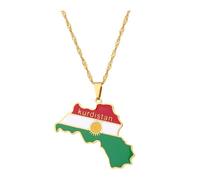 LIXSAZSE Collier pendentif carte du Kurdistan en acier inoxydable, choix de cadeau, pendentif de carte du drapeau du Kurdistan, colliers de carte du Kurdistan, or