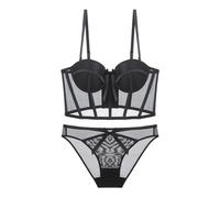 LIXSAZSE Ensemble de soutien-gorge fille sous-vêtements Sexy brassière forme du corps accessoire de rencontre ménage intérieur Push-up lisse vêtements nuit en dentelle, Noir, 80C