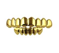 LIXSAZSE Haut bas fausses dents Halloween bouche grilles Punk présente cuivre plaqué or dent fête ornement pour Cosplay, Or, Régler