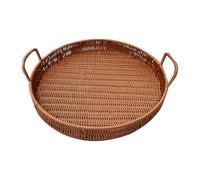 LIXSAZSE Plateau de rangement tressé à la main, panier tressé résistant avec poignée, idéal pour présenter des en-cas, des fruits et serviettes dans la salle de bain . Style rustique.