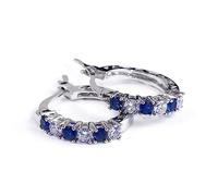 lixuesong Boucles d'oreilles créoles exquises rondes avec saphir bleu et blanc pour strass - Boucles d'oreilles créoles délicates pour femme - Pour séance photo