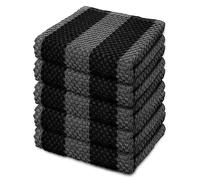 LIXURIATE Lot de 5 torchons de cuisine, 100 % coton, super absorbants, de qualité hôtelière, lavables en machine, pour un usage quotidien, 60 x 40 cm, gris et noir