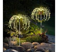 Liyade Gartendeko Lot de 2 lampes solaires d'extérieur 150 LED - 8 modes - Lampes solaires en forme de pissenlit - Pour extérieur, jardin, chemins, pelouse, balcon - Blanc chaud