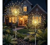 Liyade Lot de 2 lampes solaires de jardin - 120 LED - IP65 - 2 modes - Feux d'artifice - Pissenlit - Pour jardin, chemins, pelouse, balcon - Blanc chaud