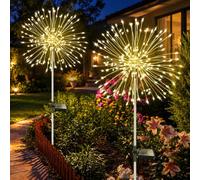 Liyade Lot de 2 lampes solaires de jardin - 150 LED - Blanc chaud | Design feux d'artifice et pissenlit avec 8 modes pour jardin, chemins, pelouses et balcons
