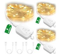 Liyade Lot de 3 Guirlande Lumineuse LED 2m 20 LED, USB Rechargeable,8 Modes | Blanc Chaud,Batterie Intégrée de 300mAh,IP65 Fil Lumineux pour Noël Mariage Fête Décoration Intérieur Extérieur