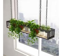 Liyadolaam Étagère de Plafond Moderne, Support de Rangement Flottant en Fer et métal pour Cuisine, Support à Plantes Suspendu en Bois, Porte-Bouteilles pour Restaurant et Bar(60x25x15cm)