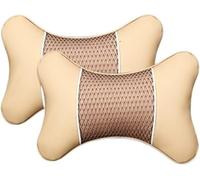 LIYANDAFA 2 Pièces Coussin Appui-tête pour KIA Cerato 2005-2009, Cuir PU Maille Repose-tête Cervical Voyage Respirant Accessoire Auto Siège,Beige
