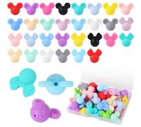 LIYDE Lot de 30 perles en silicone colorées en forme de tête de souris pour la fabrication de bijoux, perles en silicone colorées en vrac pour stylos, perles en silicone avec boîte en forme de tête de