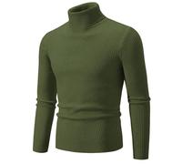 Liyinco Hiver Col Roulé Pull Hommes Chaud Tricoté Couleur Unie Pulls Hommes Slim Fit Casual Col Roulé Tricots Homme Chandails pour L’Automne, Vert, L