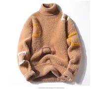 Liyinco Pull à col roulé pour Hommes - Pull Chaud pour Homme Pulls à Manches Longues en Peluche Douce Pull tricoté Polaire en Fourrure Casual Coloré Motif Chevron Pulls, Kaki, XXL