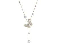 LIYINGFUING All over the sky papillon perle gland collier femme -blanc