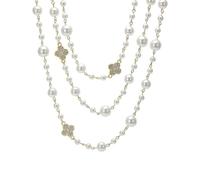 LIYINGFUING Perle double cascade portant un collier à quatre feuilles bijoux simples pour femme perle quatre feuilles