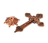 LIYJTK Crucifix décoratif en métal de Style Vintage, catholique avec Base pour décoration d'étagère de Table (Cuivre Rouge)