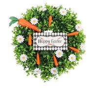 LIYJTK Easter Wreath Decoration Artificial Spring Wreath White Daisy Carrots Green Leaves for Home Wall Farmhouse Holiday