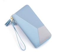 LIYJTK Femmes RFID bloquant Le Cuir PU Zip Autour du Portefeuille Grand Sac de Voyage Style coréen Japonais (Bleu)