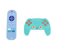 LIYJTK Jouets de Dentition en Silicone pour bébé, Jouets de Dentition en Forme de télécommande TV, Anneaux de Dentition sensoriels à mâcher pour bébés de 6 Mois et Plus, Paquet de 2 (Bleu Cyan)