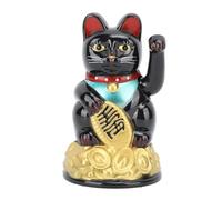LIYJTK Lucky Cat Fengshui Waving Arm Battery Operated for Fortune Money and Good Luck Ornament 4.5 inch Plastic Wealth Welcoming Decoration Home Hotel Office Housewarming Black