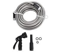 LIYJTK Metal Auto Retractable Garden Hose 50ft Stainless Steel Flexible Water Hose with Multifunctional Nozzle Sprayer for Lawn Patio Outdoor Cleaning and Watering