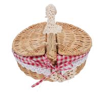 LIYJTK Panier de Pique-Nique en Osier, matériau de qualité supérieure, Couvercle à Double Ouverture, idéal pour Les activités de Plein air (Plaid Rouge)