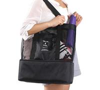 LIYJTK Sac à bandoulière en Maille Double Couche en Nylon isolé fourre-Tout de Plage Haute capacité avec Couche Isotherme Noir